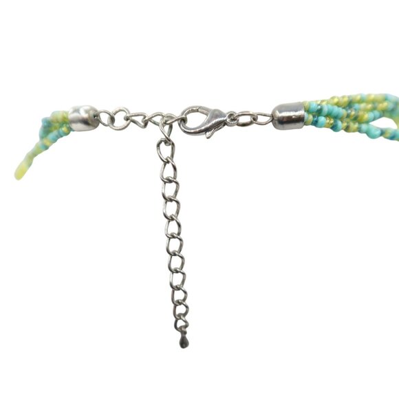 Lime Green & Faux Turquoise Multistrand Beaded Statement Choker Necklace Unsigne - Picture 4 of 5